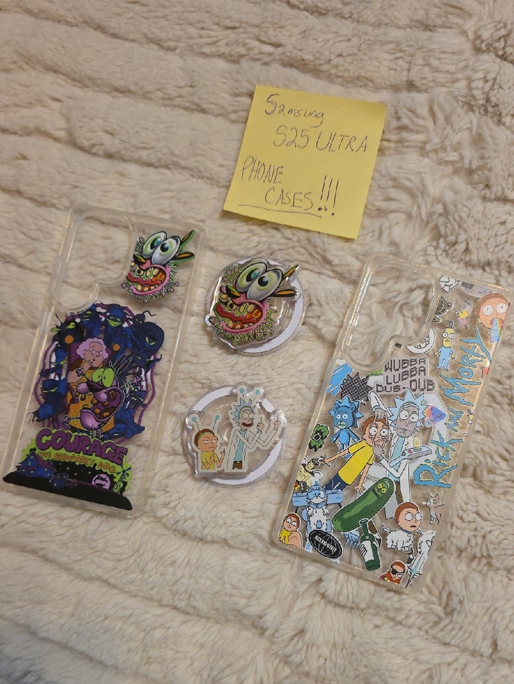 Samsung S25 Ultra Clear Cartoon Phone Case - Rick & Morty and Courage Designs